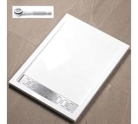 doporro Receveur de Douche Blanc Bac à Douche Extra Plat Rectangulaire en Acrylique 80x100x5cm + Bonde AL01 Design Xetro04