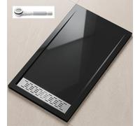 doporro Receveur de Douche Rectangulaire Extra Plat 80x140x5cm Bac à Douche | Acrylique, Noir, avec Bonde AL01, Xetro04