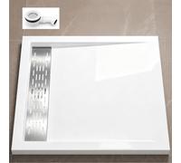 doporro Receveur de Douche Blanc Bac à Douche Extra Plat Rectangulaire en Acrylique 80x90x5cm + Bonde AL02 Design Xetro04