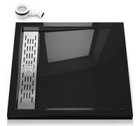 doporro Receveur de Douche Rectangulaire Extra Plat 80x90x5cm Bac à Douche | Acrylique, Noir, avec Bonde AL02, Xetro04
