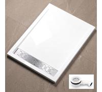 doporro Receveur de Douche Blanc Bac à Douche Extra Plat Rectangulaire en Acrylique 90x100x5cm + Bonde AL02 Design Xetro04