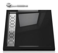 doporro Receveur de Douche Rectangulaire Extra Plat 90x100x5cm Bac à Douche | Acrylique, Noir, avec Bonde AL01, Xetro04
