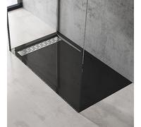 doporro Receveur de Douche Noir Bac à Douche Extra Plat Rectangulaire en Acrylique 90x140x5cm + Bonde AL02 Design Xetro04