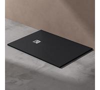 doporro Receveur de Douche Ultra Plat 3 cm Bac à Douche Rectangulaire en Solid Surface Gris Noir Mat Design Geoma09 100x140x3 cm