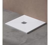 doporro Receveur de Douche Ultra Plat 3 cm Bac à Douche Carré en Solid Surface Blanc Mat Design Geoma09 80x80x3 cm