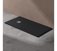 doporro Receveur de Douche Ultra Plat 3 cm Bac à Douche Rectangulaire en Solid Surface Gris Noir Mat Design Geoma09 90x160x3 cm