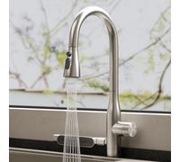 doporro Robinet Cuisine avec Douchette Extractible Mitigeur Cuisine à Arc Élevé Pivotant 360° 5 Modes Acier Inoxydable Eau Chaude et Froide 46,9 cm Turnix-03