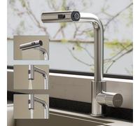 doporro Robinet Cuisine avec Douchette Extractible Mitigeur Cuisine à Arc Élevé Pivotant 360° Argent Brossé 3 Modes Acier Inoxydable Eau Chaude et Froide 31,6 cm Turnix-02