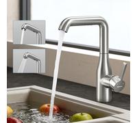 doporro Robinet Cuisine avec Douchette Extractible Mitigeur Cuisine à Arc Élevé Pivotant 360° Argent Brossé 2 Modes Acier Inoxydable Eau Chaude et Froide 26,2 cm Turnix-04