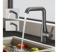 doporro Robinet Cuisine avec Douchette Extractible Mitigeur Cuisine à Arc Élevé Pivotant 360° Gris 2 Modes Acier Inoxydable Eau Chaude et Froide 26,2 cm Turnix-04