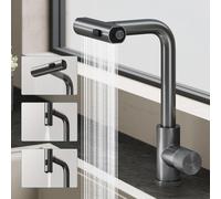 doporro Robinet Cuisine avec Douchette Extractible Mitigeur Cuisine à Arc Élevé Pivotant 360° Gris 3 Modes Acier Inoxydable Eau Chaude et Froide 31,6 cm Turnix-02