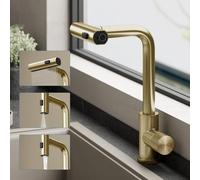 doporro Robinet Cuisine avec Douchette Extractible Mitigeur Cuisine à Arc Élevé Pivotant 360° Or Brossé 3 Modes Acier Inoxydable Eau Chaude et Froide 31,6 cm Turnix-02