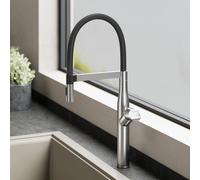 doporro Robinet Mitigeur Cuisine avec Douchette Magnétique à Arc Élevé Pivotant 360° Argent Brossé 2 Modes Acier Inoxydable Eau Chaude et Froide 57,2 cm Turnix-01