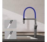 doporro Robinet Mitigeur Cuisine avec Douchette Magnétique à Arc Élevé Pivotant 360° Gris 2 Modes Acier Inoxydable Eau Chaude et Froide 57,2 cm Turnix-01