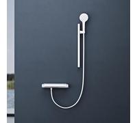 doporro Système de Douche Thermostatique avec Douchettes Douche à Main Pommeau de Douche Blanc Mat Salle de Bain avec Barre Coulissante à Réglage Continu de 60 cm Duschsystem9
