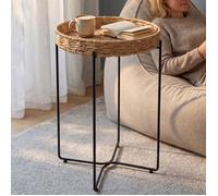 doporro Table d'Appoint Ronde, Bout de Canapé à 1 Étagère Amovible, Table Basse Noir, Plateaux en Papier Tressé, Reglo-08