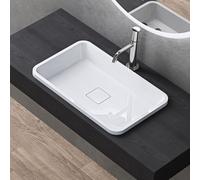 doporro Vasque à Encastrer Lavabo Blanc 53 x 33 x 10,5cm Lave Mains Rectangulaire avec Cache Bonde Colossum104
