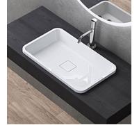 doporro Vasque À Encastrer Lavabo Blanc 60cm Colossum104 60x38x12cm Lave Mains Rectangulaire avec Cache Bonde