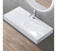 doporro Vasque à Poser 100cm avec Bonde Lavabo Suspendu Blanc Colossum810 Fonte Minérale Solid Surface 100x48x12cm
