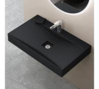 doporro Vasque à Poser 100cm avec Bonde Lavabo Suspendu Noir Mat Colossum810 Fonte Minérale Solid Surface 100x48x12cm