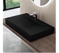 doporro Vasque à Poser 100cm avec Bonde Lavabo Suspendu Noir Mat Colossum810 Fonte Minérale Solid Surface 100x48x12cm