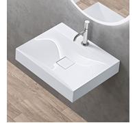 doporro Vasque à Poser 60cm avec Bonde Lavabo Suspendu Blanc Colossum810 Fonte Minérale Solid Surface 60x48x12cm
