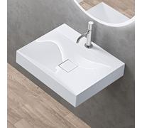 doporro Vasque à Poser 60cm avec Bonde Lavabo Suspendu Blanc Colossum810 Fonte Minérale Solid Surface 60x48x12cm
