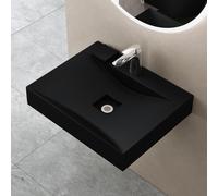 doporro Vasque à Poser 60cm avec Bonde Lavabo Suspendu Noir Mat Colossum810 Fonte Minérale Solid Surface 60x48x12cm