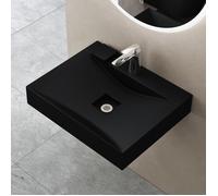doporro Vasque à Poser 60cm avec Bonde Lavabo Suspendu Noir Mat Colossum810 Fonte Minérale Solid Surface 60x48x12cm