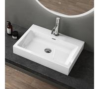 doporro Vasque à Poser 60cm Lavabo Suspendu Blanc Colossum06 Fonte Minérale Solid Surface 60x42x10cm