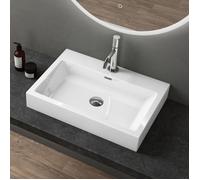 doporro Vasque à Poser 60cm Lavabo Suspendu Blanc Colossum06 Fonte Minérale Solid Surface 60x42x10cm