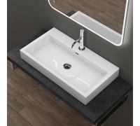 doporro Vasque à Poser 76,5cm Lavabo Suspendu Blanc Colossum06 Fonte Minérale Solid Surface 76,5x42x10cm