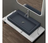 doporro Vasque à Poser 76,5cm Lavabo Suspendu Gris Noir Mat Colossum06 Fonte Minérale Solid Surface 76,5x42x10cm