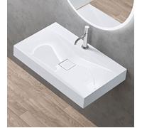 doporro Vasque à Poser 80cm avec Bonde Lavabo Suspendu Blanc Colossum810 Fonte Minérale Solid Surface 80x48x12cm