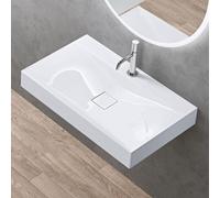 doporro Vasque à Poser 80cm avec Bonde Lavabo Suspendu Blanc Colossum810 Fonte Minérale Solid Surface 80x48x12cm