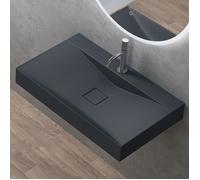 doporro Vasque à Poser 80cm avec Bonde Lavabo Suspendu Gris Noir Mat Colossum810 Fonte Minérale Solid Surface 80x48x12cm