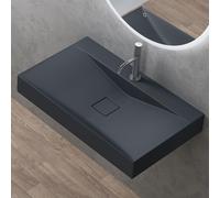 doporro Vasque à Poser 80cm avec Bonde Lavabo Suspendu Gris Noir Mat Colossum810 Fonte Minérale Solid Surface 80x48x12cm