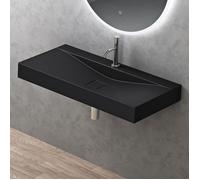 doporro Vasque à Poser 80cm avec Bonde Lavabo Suspendu Noir Mat Colossum810 Fonte Minérale Solid Surface 80x48x12cm