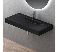 doporro Vasque à Poser 80cm avec Bonde Lavabo Suspendu Noir Mat Colossum810 Fonte Minérale Solid Surface 80x48x12cm