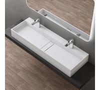 doporro Vasque à Poser Blanc Mat avec Bonde Lavabo de Salle de Bains Suspendu 120cm Lave Mains Rectangulaire avec Cache Bonde Colossum6028