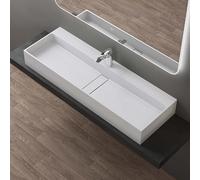 doporro Vasque à Poser Blanc Mat avec Bonde Lavabo de Salle de Bains Suspendu 120cm Lave Mains Rectangulaire avec Cache Bonde Colossum6028