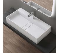 doporro Vasque à Poser Blanc Mat avec Bonde Lavabo de Salle de Bains Suspendu 80cm Lave Mains Rectangulaire avec Cache Bonde Colossum6028