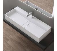 doporro Vasque à Poser Blanc Mat avec Bonde Lavabo de Salle de Bains Suspendu 100cm Lave Mains Rectangulaire avec Cache Bonde Colossum6028