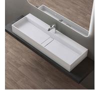 doporro Vasque à Poser Blanc Mat avec Bonde Lavabo de Salle de Bains Suspendu 120cm Lave Mains Rectangulaire avec Cache Bonde Colossum6028