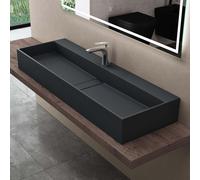 doporro Vasque à Poser Gris Noir Mat avec Bonde Lavabo de Salle de Bains Suspendu 100cm Lave Mains Rectangulaire avec Cache Bonde Colossum6028