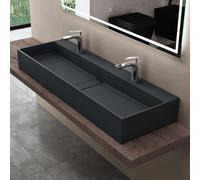 doporro Vasque à Poser Gris Noir Mat avec Bonde Lavabo de Salle de Bains Suspendu 120cm Lave Mains Rectangulaire avec Cache Bonde Colossum6028