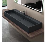 doporro Vasque à Poser Gris Noir Mat avec Bonde Lavabo de Salle de Bains Suspendu 100cm Lave Mains Rectangulaire avec Cache Bonde Colossum6028