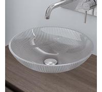 doporro Lavabo à Poser Vasque en Verre Transparent Lave Mains Ovale de Salle de Bains Petit Lave-Mains pour WC 40x40x12 cm Minerva06
