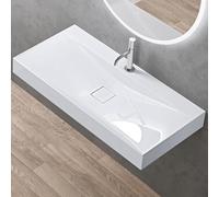 doporro Vasque à Poser 100cm avec Bonde Lavabo Suspendu Blanc Colossum810 Fonte Minérale Solid Surface 100x48x12cm