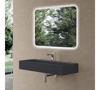 doporro Vasque à Poser Gris Noir Mat avec Bonde Lavabo de Salle de Bains Suspendu 100cm Lave Mains Rectangulaire avec Cache Bonde Colossum6028